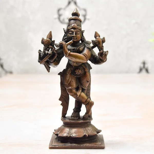 _4.5_inches,_Handmade_Copper_Krishna_Idol,_300_Grams_,_Patina_Antique_Finish_,_Pack_of_1_Piece