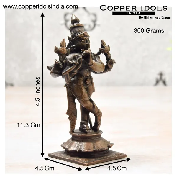 _4.5_inches,_Handmade_Copper_Krishna_Idol,_300_Grams_,_Patina_Antique_Finish_,_Pack_of_1_Piece