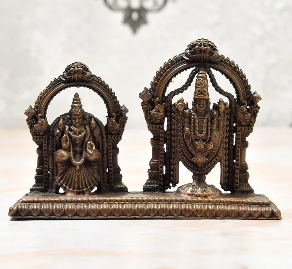 _3.25_inches,_Handmade_Copper_Balaji_with_Padmavati_|_Lakshmi_Idol_,_320_Grams_,_Patina_Antique_Finish_,_Pack_of_1_Piece