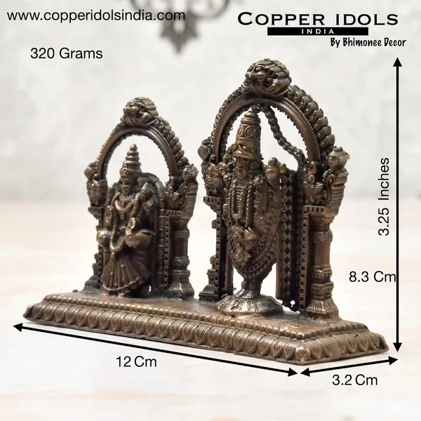 _3.25_inches,_Handmade_Copper_Balaji_with_Padmavati_|_Lakshmi_Idol_,_320_Grams_,_Patina_Antique_Finish_,_Pack_of_1_Piece