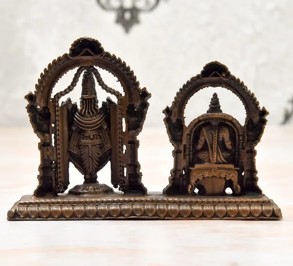 _3.25_inches,_Handmade_Copper_Balaji_with_Padmavati_|_Lakshmi_Idol_,_320_Grams_,_Patina_Antique_Finish_,_Pack_of_1_Piece