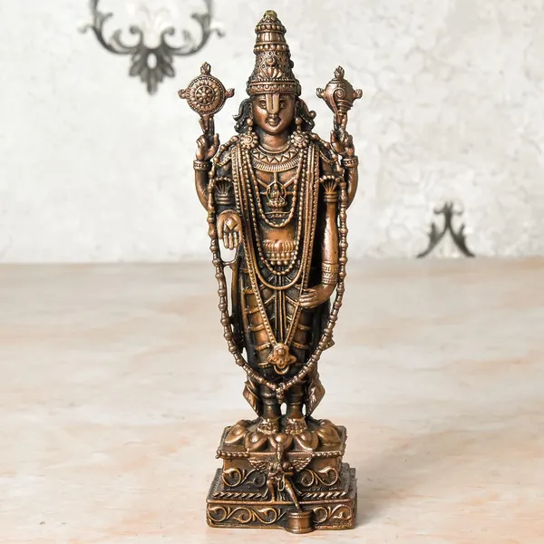 _6.5_inches,_Handmade_Copper_Balaji_Idol_with_Garuda_Spl_,_480_Grams_,_Patina_Antique_Finish_,_Pack_of_1_Piece