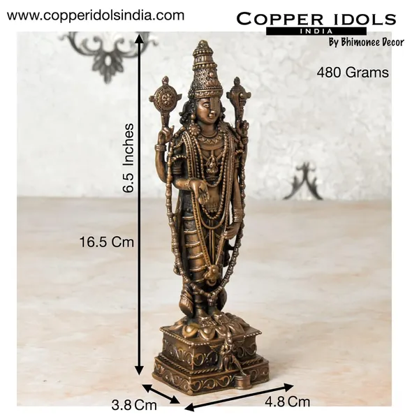 _6.5_inches,_Handmade_Copper_Balaji_Idol_with_Garuda_Spl_,_480_Grams_,_Patina_Antique_Finish_,_Pack_of_1_Piece