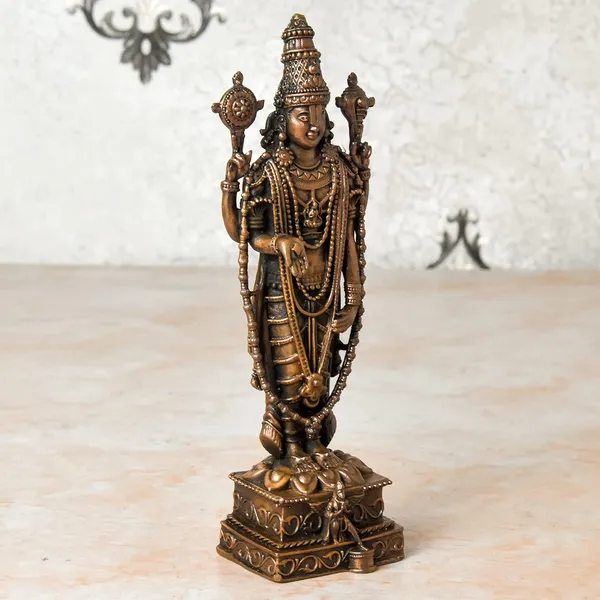 _6.5_inches,_Handmade_Copper_Balaji_Idol_with_Garuda_Spl_,_480_Grams_,_Patina_Antique_Finish_,_Pack_of_1_Piece