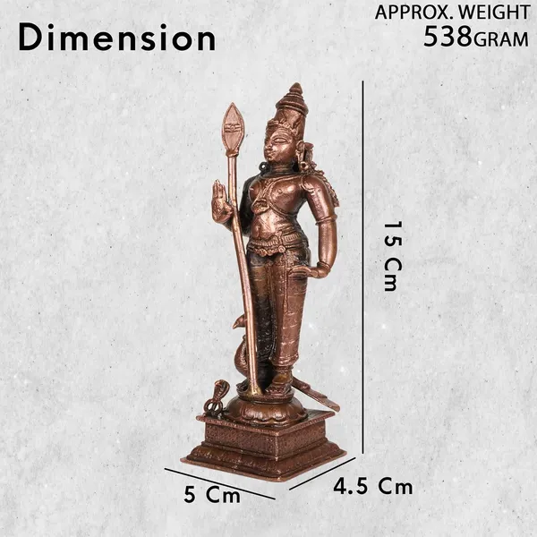 Decor_,_6_inches,_Handmade_Copper_Kartikeya_Murugan_with_Peacock_Idol,_550_Grams,_Patina_Antique_Finish,_Pack_of_1_Piece