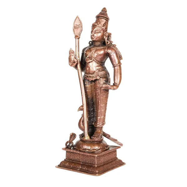 Decor_,_6_inches,_Handmade_Copper_Kartikeya_Murugan_with_Peacock_Idol,_550_Grams,_Patina_Antique_Finish,_Pack_of_1_Piece