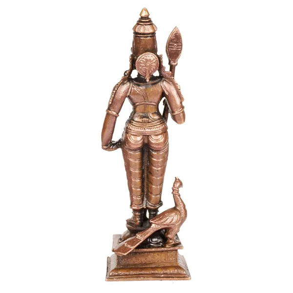 Decor_,_6_inches,_Handmade_Copper_Kartikeya_Murugan_with_Peacock_Idol,_550_Grams,_Patina_Antique_Finish,_Pack_of_1_Piece