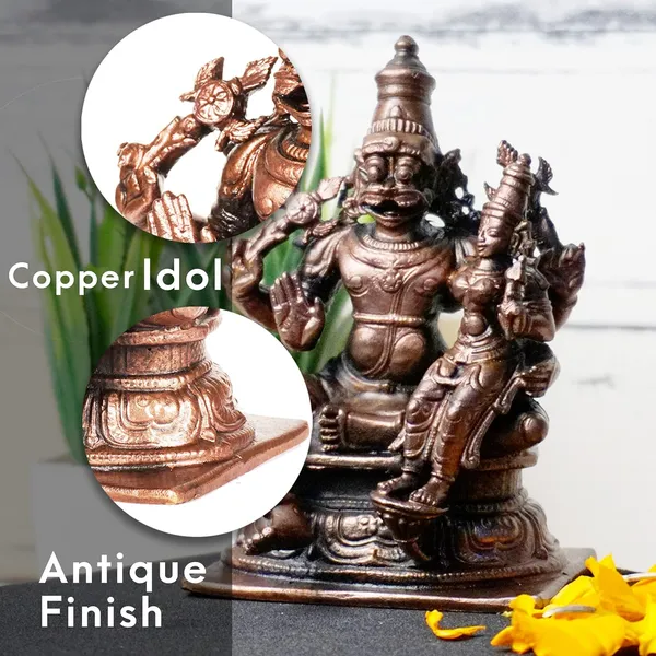 Decor_,4_inches,_Copper_Handmade_Lakshmi_Narashimha_Idol,_600_Grams,_Patina_Antique_Finish,_Pack_of_1_Piece