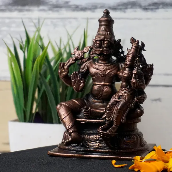 Decor_,4_inches,_Copper_Handmade_Lakshmi_Narashimha_Idol,_600_Grams,_Patina_Antique_Finish,_Pack_of_1_Piece