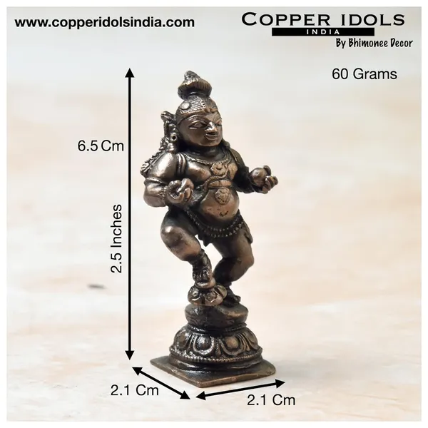 _2.5_inches,_Copper_Handmade_Butter_Navaneetha_Krishna_Idol_,_60_Grams_,_Patina_Antique_Finish,_Pack_of_1_Piece