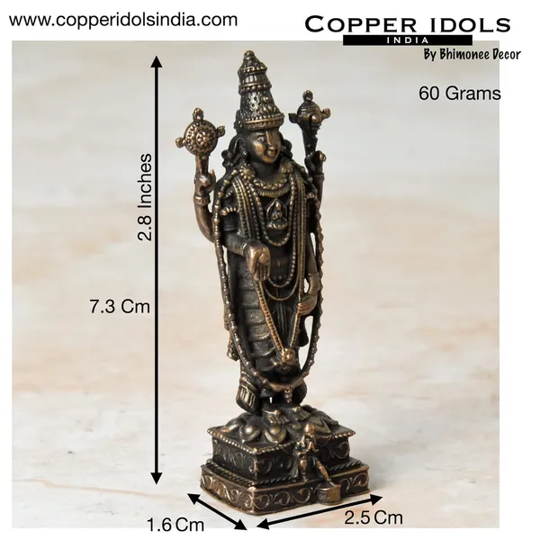 _2.8_inches,_Handmade_Copper_Balaji_Idol_with_Garuda_Spl,_60_Grams,_Patina_Antique_Finish,_Pack_of_1_Piece