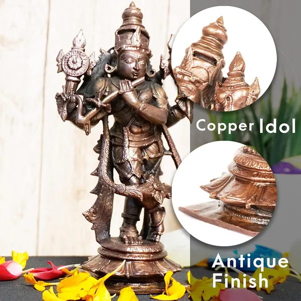 Decor_,_6_inches,_Handmade_Copper_ChaturBhuj_Krishna_Idol,_675_Grams,_Patina_Antique_Finish,_Pack_of_1_Piece