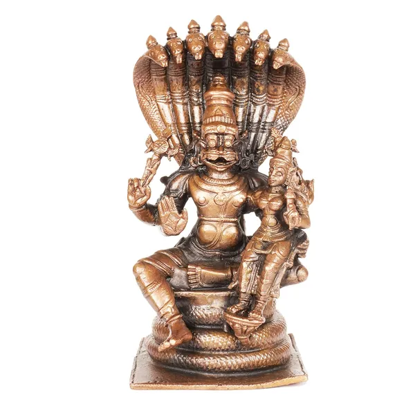 Decor_,_5_inches,_Copper_Handmade_Lakshmi_Narashimha_with_Snake_Idol,_750_Grams,_Patina_Antique_Finish,_Pack_of_1_Piece