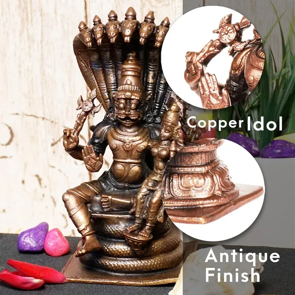 Decor_,_5_inches,_Copper_Handmade_Lakshmi_Narashimha_with_Snake_Idol,_750_Grams,_Patina_Antique_Finish,_Pack_of_1_Piece