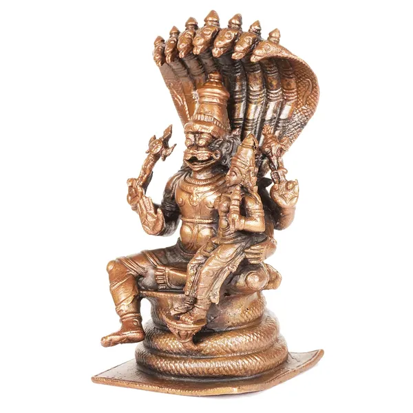 Decor_,_5_inches,_Copper_Handmade_Lakshmi_Narashimha_with_Snake_Idol,_750_Grams,_Patina_Antique_Finish,_Pack_of_1_Piece
