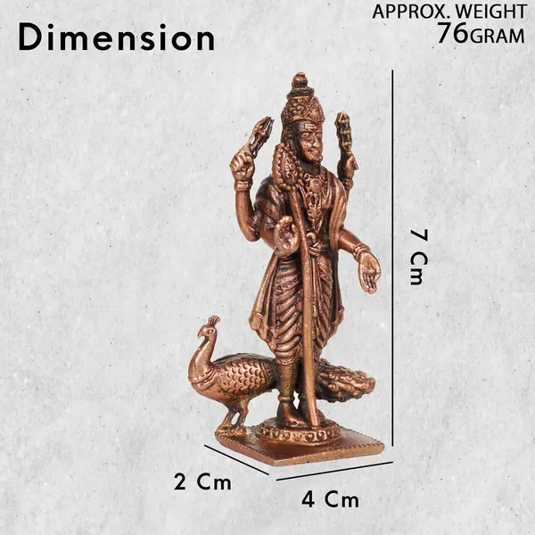 Decor_,_2.75_inches,_Handmade_Copper_Kartikeya_Murugan_with_Peacock_Idol,_80_Grams,_Patina_Antique_Finish,_Pack_of_1_Piece