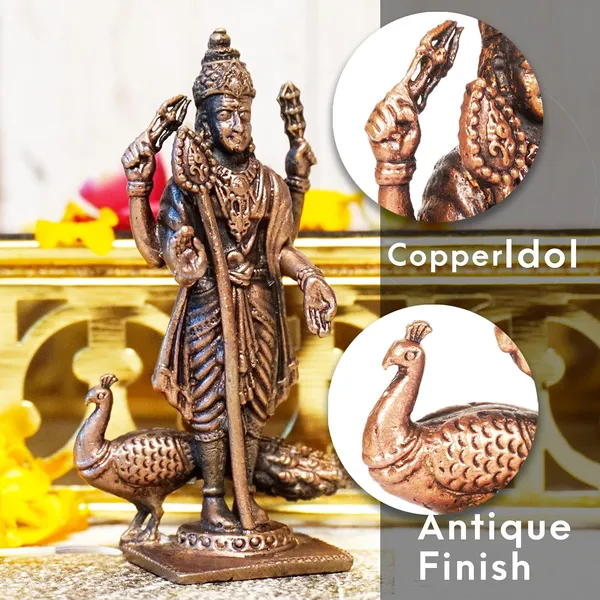 Decor_,_2.75_inches,_Handmade_Copper_Kartikeya_Murugan_with_Peacock_Idol,_80_Grams,_Patina_Antique_Finish,_Pack_of_1_Piece