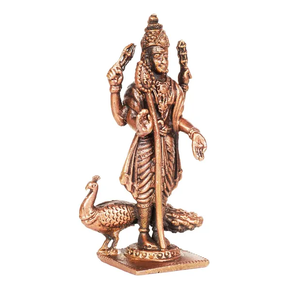 Decor_,_2.75_inches,_Handmade_Copper_Kartikeya_Murugan_with_Peacock_Idol,_80_Grams,_Patina_Antique_Finish,_Pack_of_1_Piece