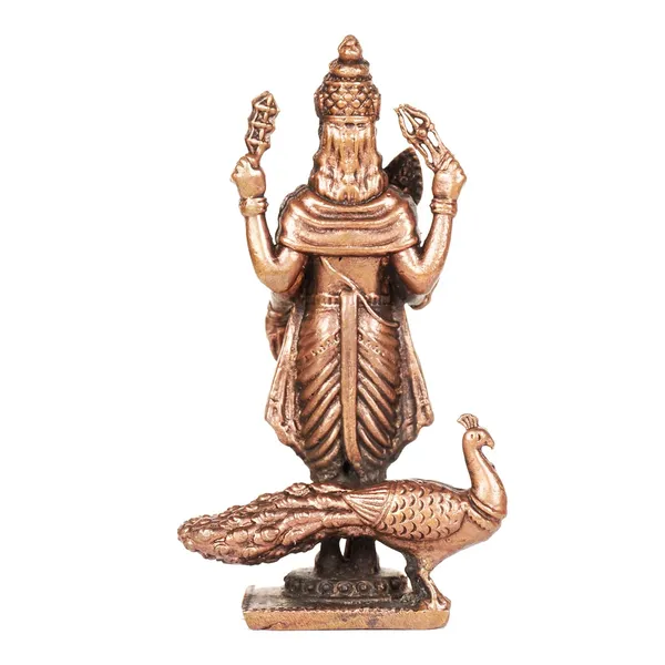 Decor_,_2.75_inches,_Handmade_Copper_Kartikeya_Murugan_with_Peacock_Idol,_80_Grams,_Patina_Antique_Finish,_Pack_of_1_Piece