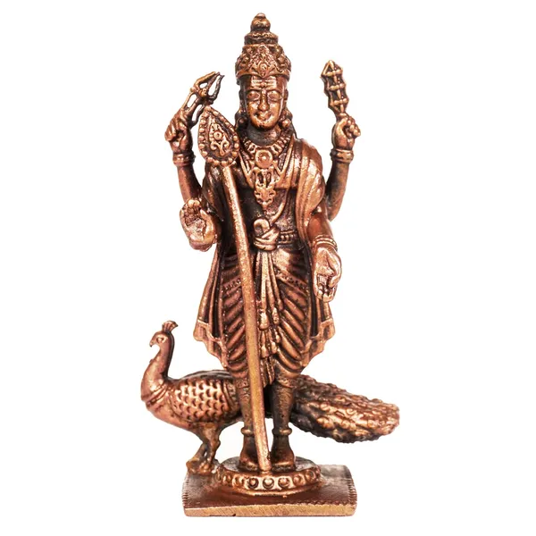 Decor_,_2.75_inches,_Handmade_Copper_Kartikeya_Murugan_with_Peacock_Idol,_80_Grams,_Patina_Antique_Finish,_Pack_of_1_Piece