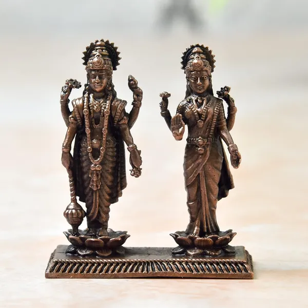 _2.5_inches,_Copper_Handmade_Standing_Vishnu_Lakshmi_Idol_,_90_Grams_,_Patina_Antique_Finish,_Pack_of_1_Piece
