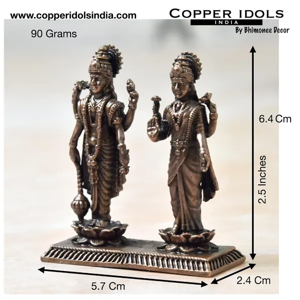 _2.5_inches,_Copper_Handmade_Standing_Vishnu_Lakshmi_Idol_,_90_Grams_,_Patina_Antique_Finish,_Pack_of_1_Piece