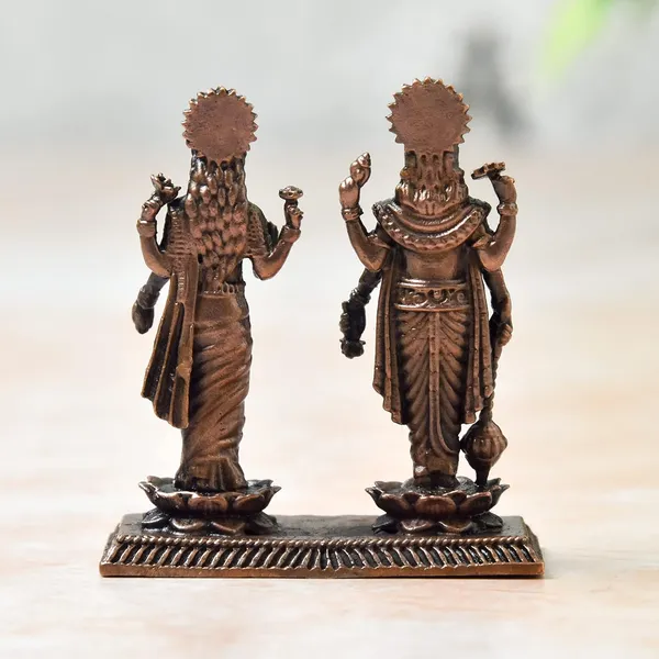 _2.5_inches,_Copper_Handmade_Standing_Vishnu_Lakshmi_Idol_,_90_Grams_,_Patina_Antique_Finish,_Pack_of_1_Piece