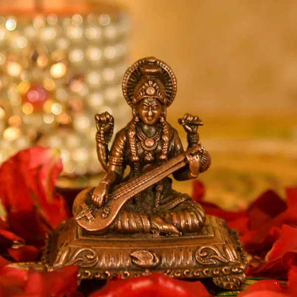 Decor_Copper_Handmade_Saraswati_2.1_inches_Sitting_Idol_Statue_Showpiece_for_Home_Temple_Decor_II_Office_Desk_II_Nice_Gift_Ideal_for_Good_Luck_Wishes_II