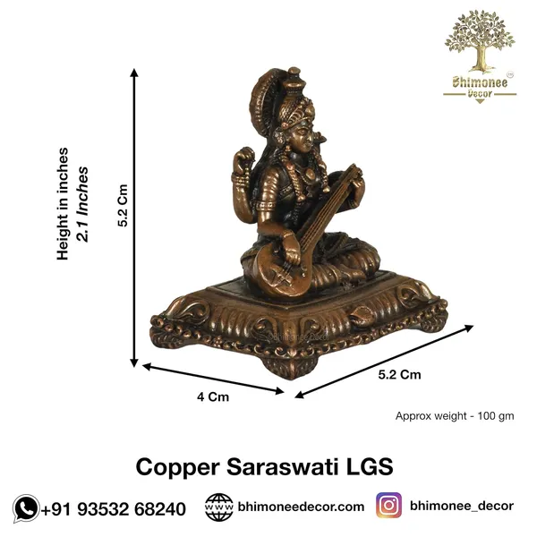 Decor_Copper_Handmade_Saraswati_2.1_inches_Sitting_Idol_Statue_Showpiece_for_Home_Temple_Decor_II_Office_Desk_II_Nice_Gift_Ideal_for_Good_Luck_Wishes_II