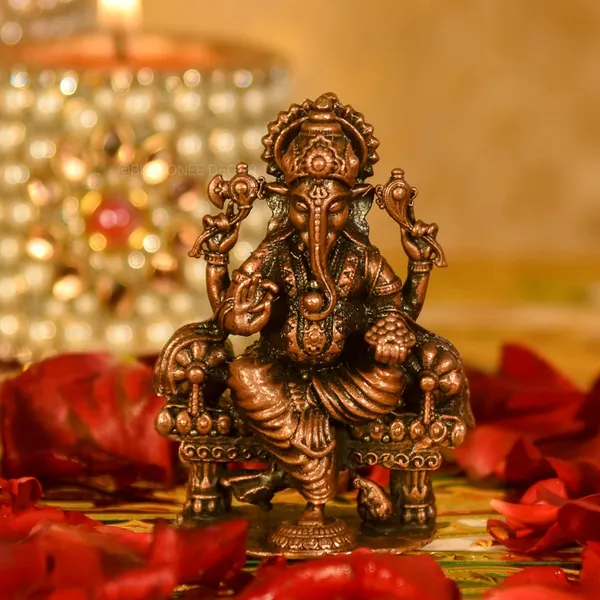 Decor_Copper_Handmade_Darbar_Ganesha_2.5_inches_Sitting_Idol_Statue_Showpiece_for_Home_Temple_Decor_II_Car_Dashboard_Decor_II_Office_Desk_II_Nice_Gift_Ideal_for_Good_Luck_Wishes_II
