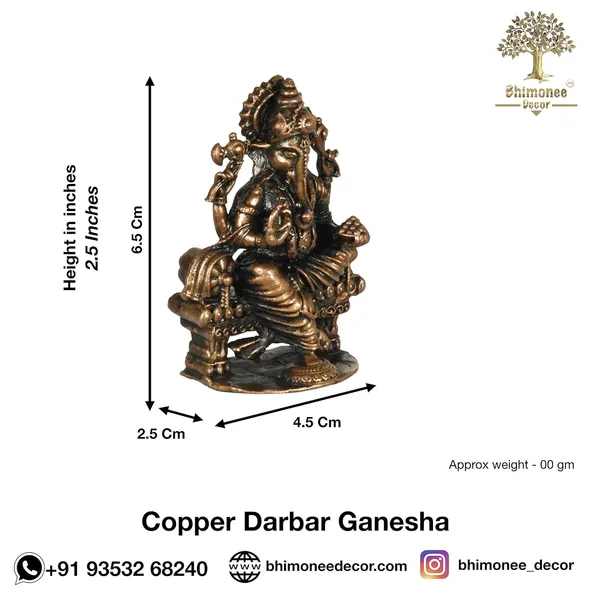 Decor_Copper_Handmade_Darbar_Ganesha_2.5_inches_Sitting_Idol_Statue_Showpiece_for_Home_Temple_Decor_II_Car_Dashboard_Decor_II_Office_Desk_II_Nice_Gift_Ideal_for_Good_Luck_Wishes_II