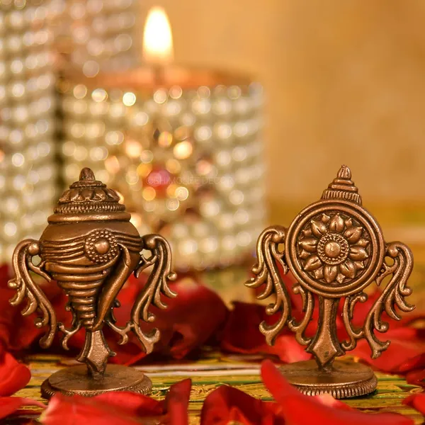 Decor_Copper_Handmade_Small_Shanku_Chakra_Duo_2_inches_Showpiece_for_Home_Temple_Decor_II_for_Pooja_II_Office_Desk_II_Nice_Gift_Ideal_for_Good_Luck_Wishes_II