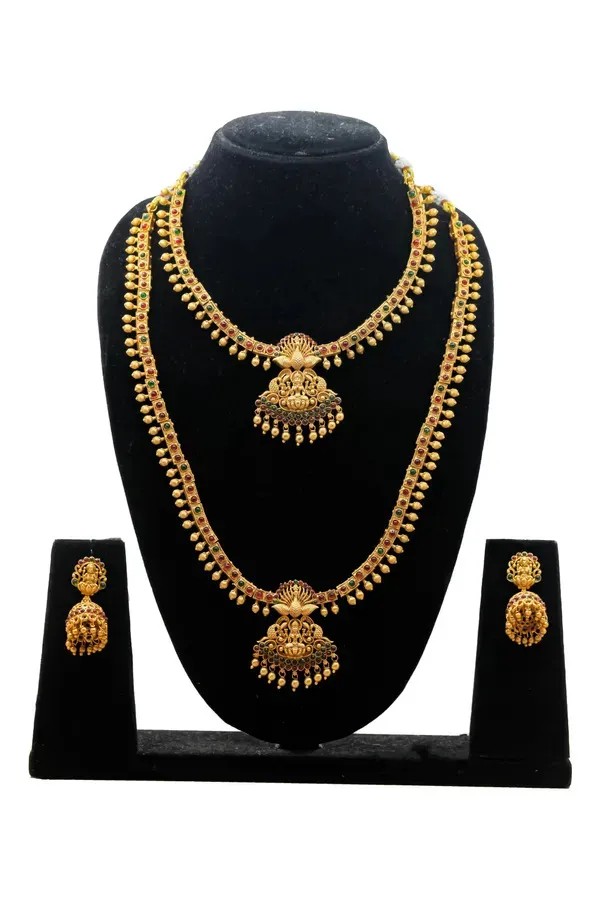 Grisha_Jewellery_Gold_Matte_Plated_Long_Necklace_With_Short_Necklace_Combo_Set_With_Earrings_For_Women