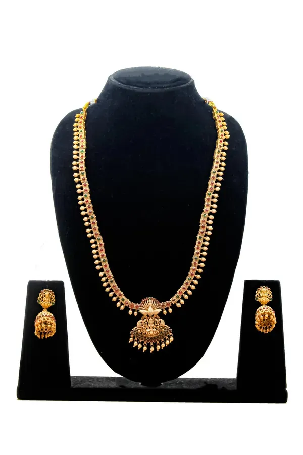 Grisha_Jewellery_Gold_Matte_Plated_Long_Necklace_With_Short_Necklace_Combo_Set_With_Earrings_For_Women