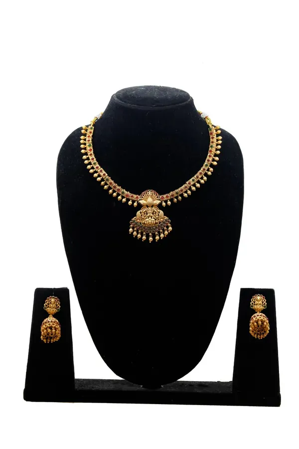 Grisha_Jewellery_Gold_Matte_Plated_Long_Necklace_With_Short_Necklace_Combo_Set_With_Earrings_For_Women