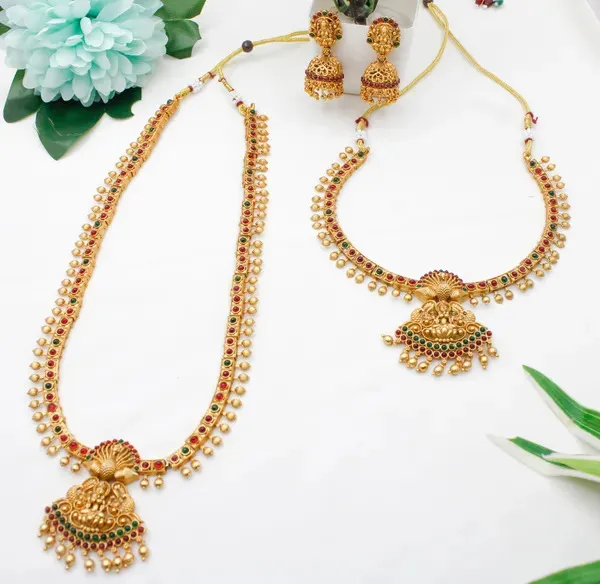 Grisha_Jewellery_Gold_Matte_Plated_Long_Necklace_With_Short_Necklace_Combo_Set_With_Earrings_For_Women