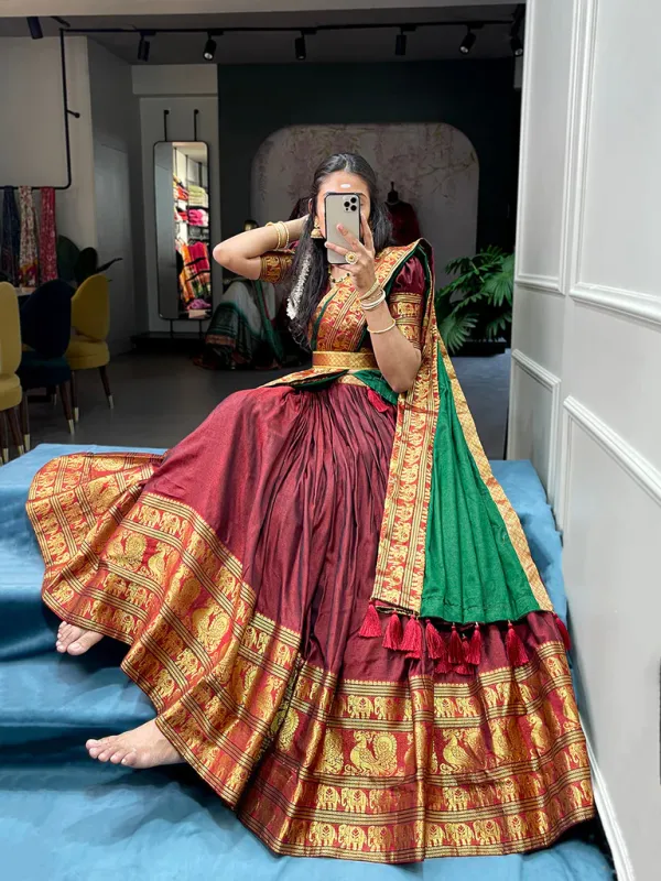 Kanjivaram_Silk_Zari_Half_Saree_Lehenga_With_Blouse_Along_With_Banarsi_Silk_Dupatta