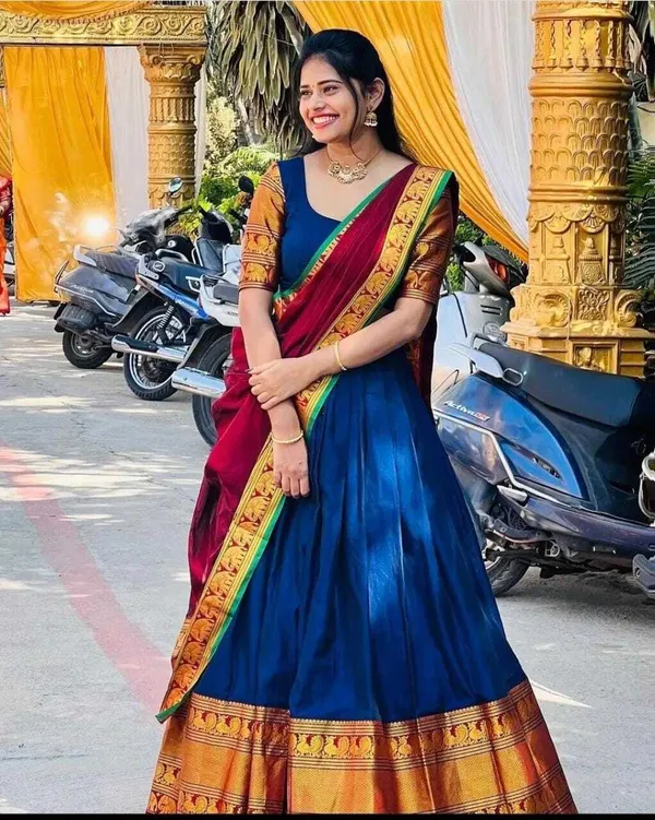 Kanjivaram_Silk_Zari_Half_Saree_Lehenga_With_Blouse_Along_With_Banarsi_Silk_Dupatta