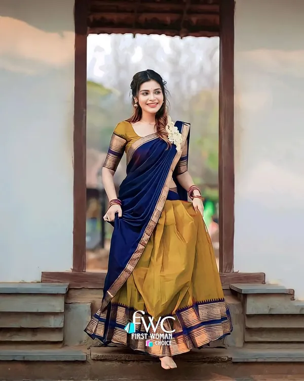 Kanjivaram_Silk_Zari_Half_Saree_Lehenga_With_Blouse_Along_With_Banarsi_Silk_Dupatta