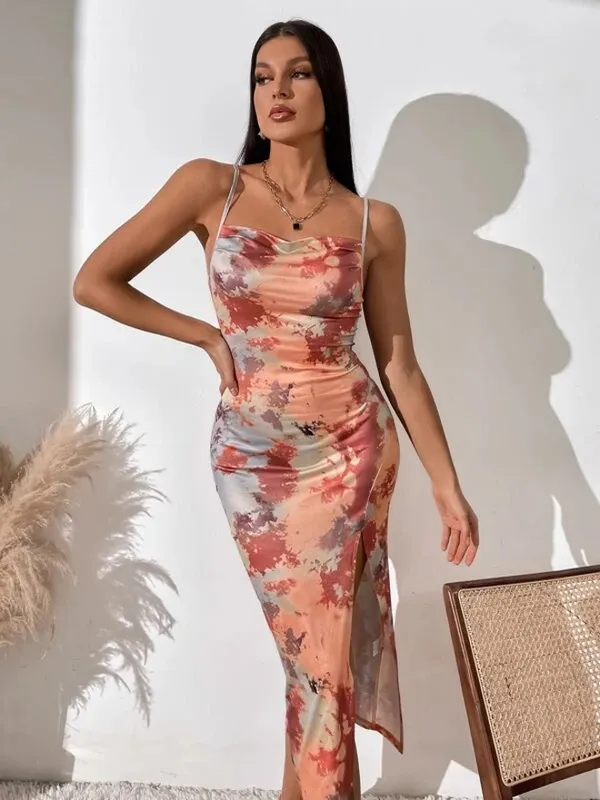 Tandul Multicolor Lycra Blend Printed Asymmetric Multicolor Dress