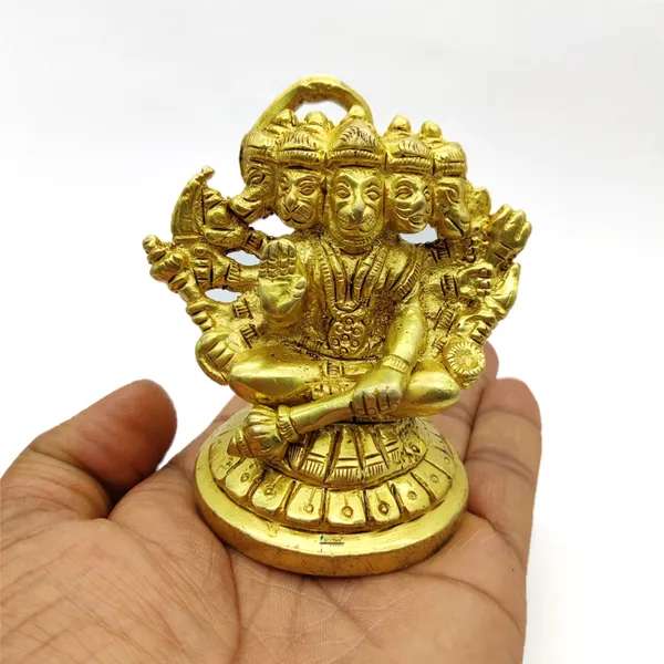 Brass_Panch_Mukhi_Hanuman_Ji_Murti_Sitting_Idol_For_Your_Home_Puja_Pooja_Room_Golden_(_8.5_X_7_X_5.5_Cm_)