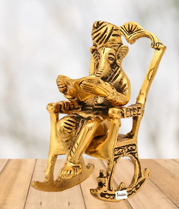 Ganesh_Sitting_on_Swinging_Moving_Chair_Reading_Ramayana_Metal_Gold