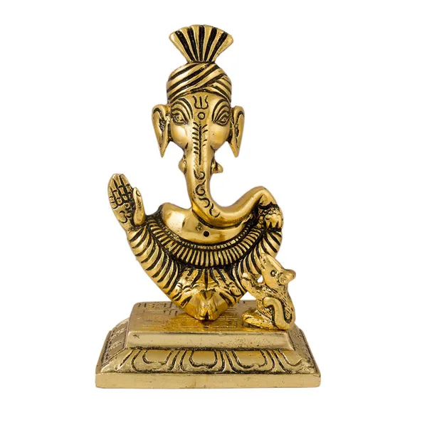 Ganesh_face_with_Mouse_Figurine_for_Home_Office_Decoration_Decor_Gift_Metal_Gold_@15cm