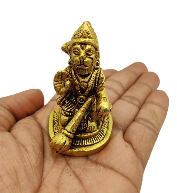 Brass_Hanuman_Ji_Murti_Bageshwar_Balaji_Bajrangbali_Sankat_Mochan_Bhagwan_Idol_For_Your_Home_Puja_Pooja_Room_Golden_(6.5_X_3.5_X_3.5_Cm_)