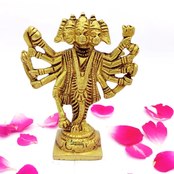 Brass_Panch_Mukhi_Hanuman_Ji_Murti_Standing_Idol_For_Your_Home_Puja_Pooja_Room_Golden_(10_X_8.5_X_3.5_Cm)