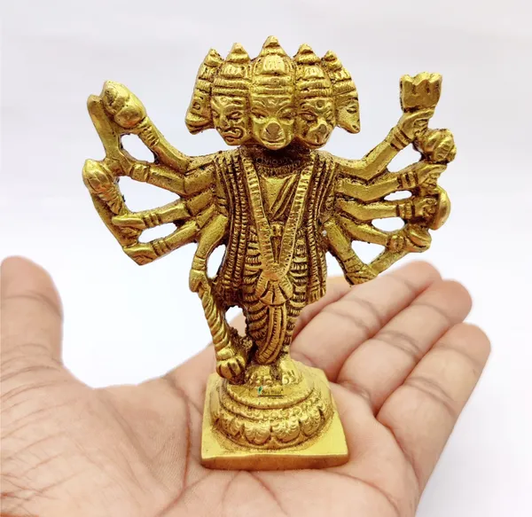Brass_Panch_Mukhi_Hanuman_Ji_Murti_Standing_Idol_For_Your_Home_Puja_Pooja_Room_Golden_(10_X_8.5_X_3.5_Cm)