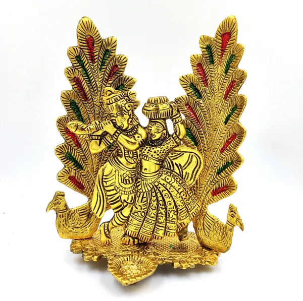 Radha_Krishna_with_Back_of_2_Peacock_Feather/Pankh_Metal_gold