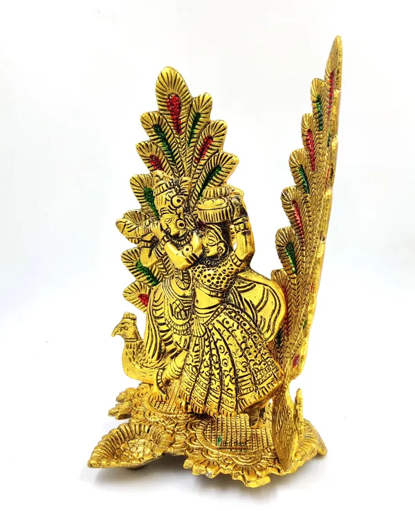 Radha_Krishna_with_Back_of_2_Peacock_Feather/Pankh_Metal_gold