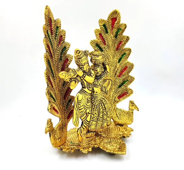 Radha_Krishna_with_Back_of_2_Peacock_Feather/Pankh_Metal_gold