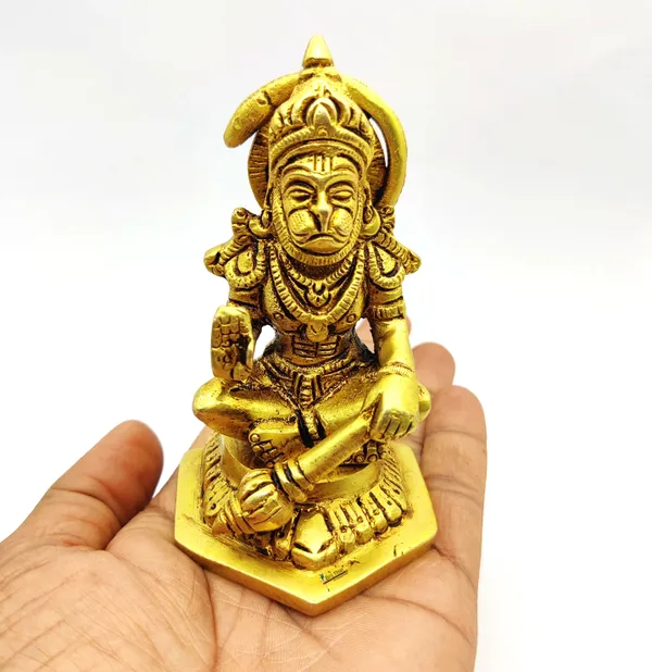 Brass_Hanuman_Ji_Murti_Bageshwar_Balaji_Bajrangbali_Sankat_Mochan_Bhagwan_Idol_For_Your_Home_Puja_Pooja_Room_Golden_(10_X_6_X_5_Cm_)